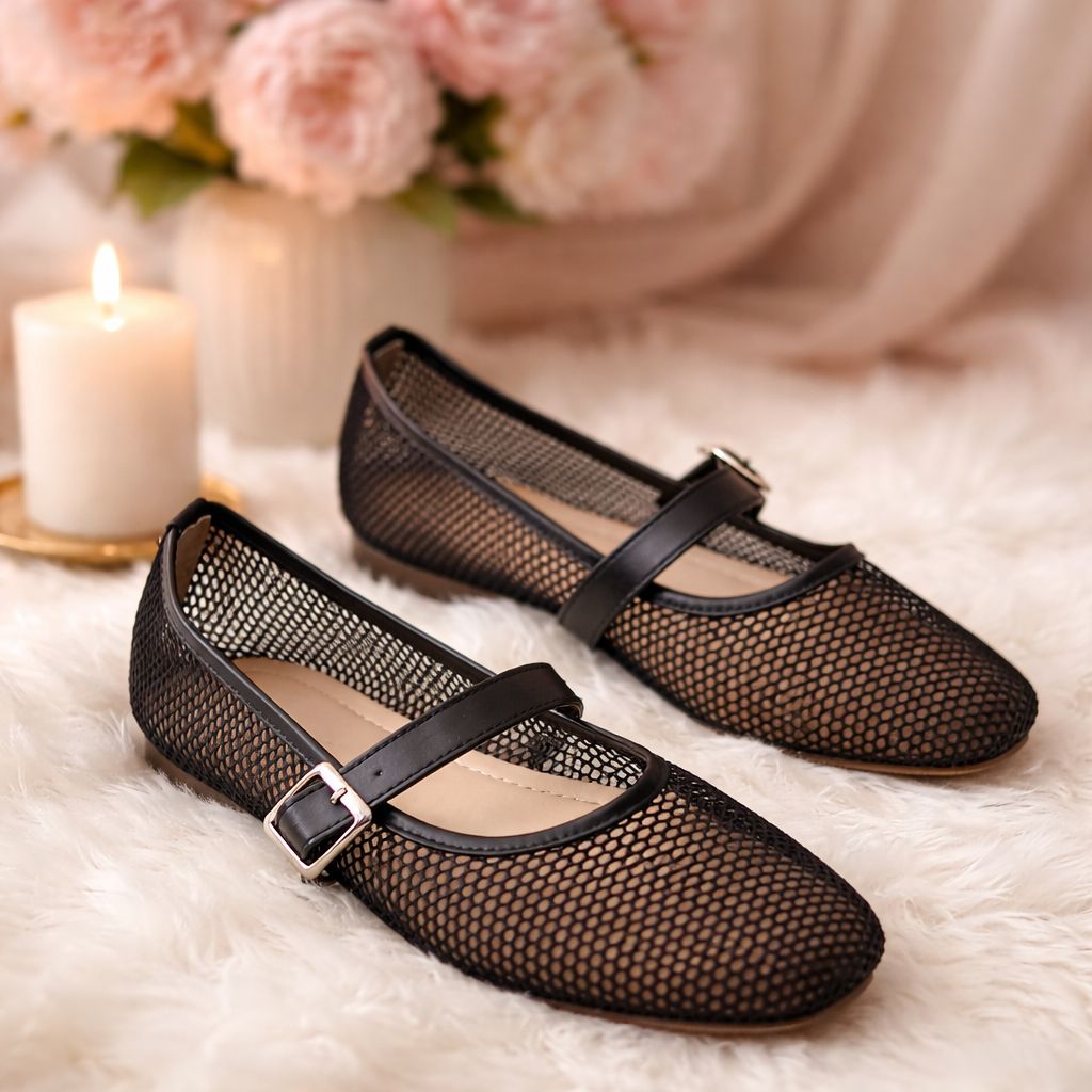 Kim collection- Black & White Nicholai Mesh Flat shoes