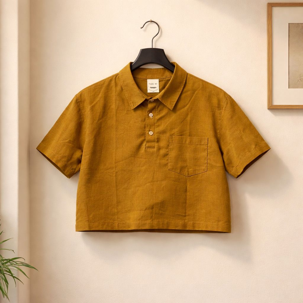 Crop top shirt linen cotton Nude colour, red & dark orange