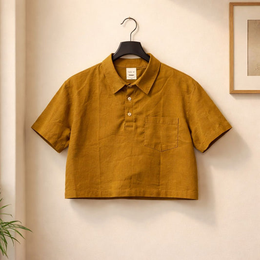 Crop top shirt linen cotton Nude colour, red & dark orange