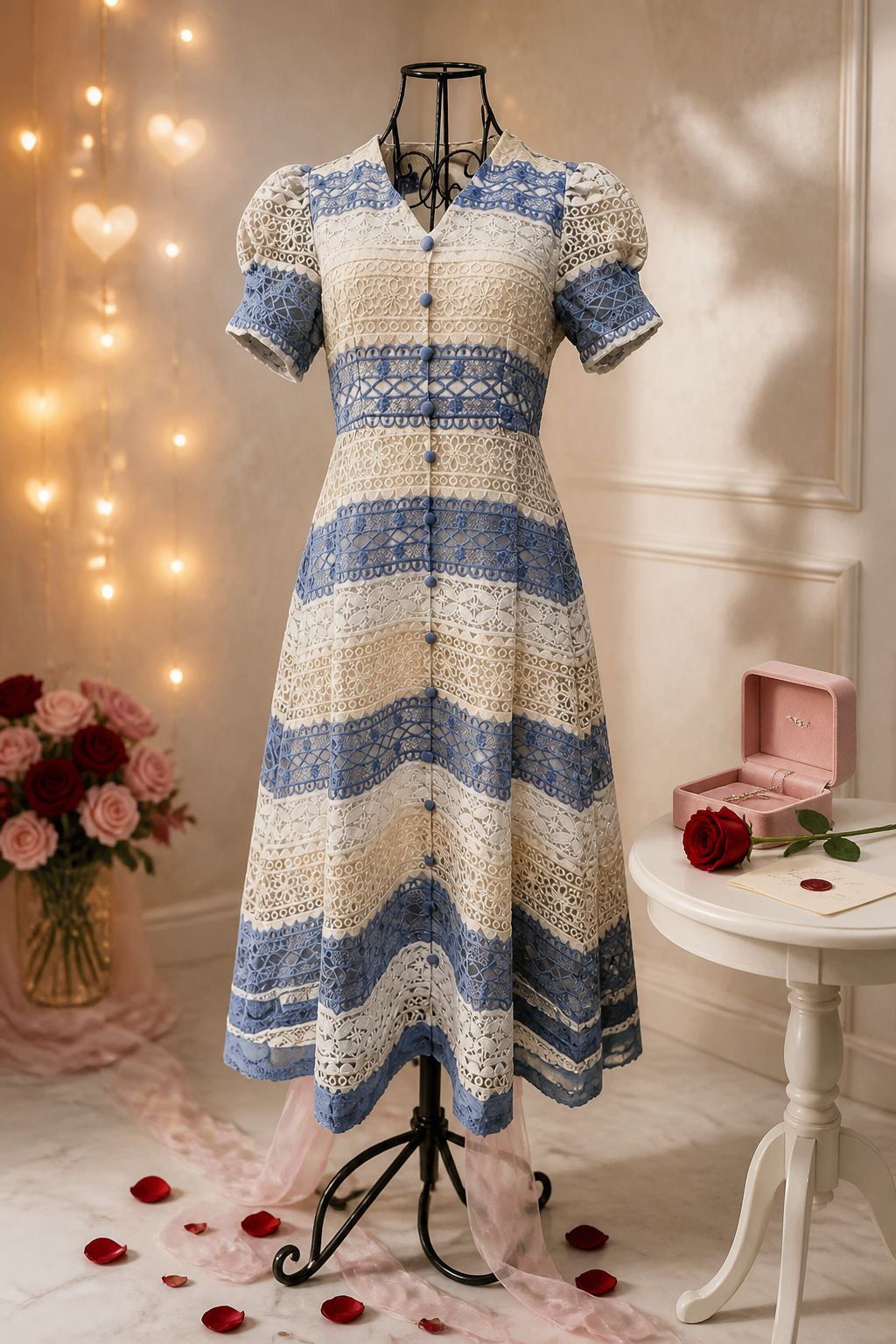 IN_LADY embroidery dress white blue and white green