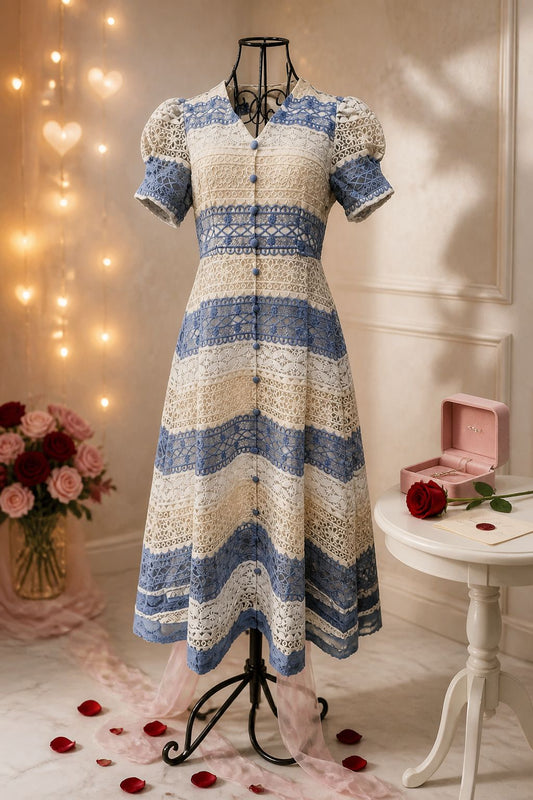 IN_LADY embroidery dress white blue and white green