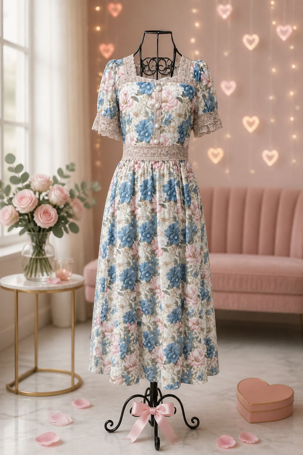 Summer dress floral blue pattern