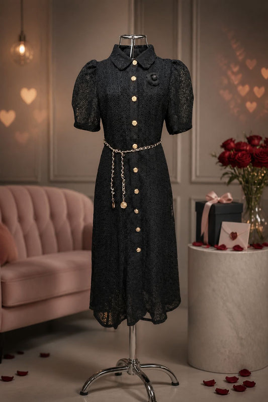 Black embroidery dress