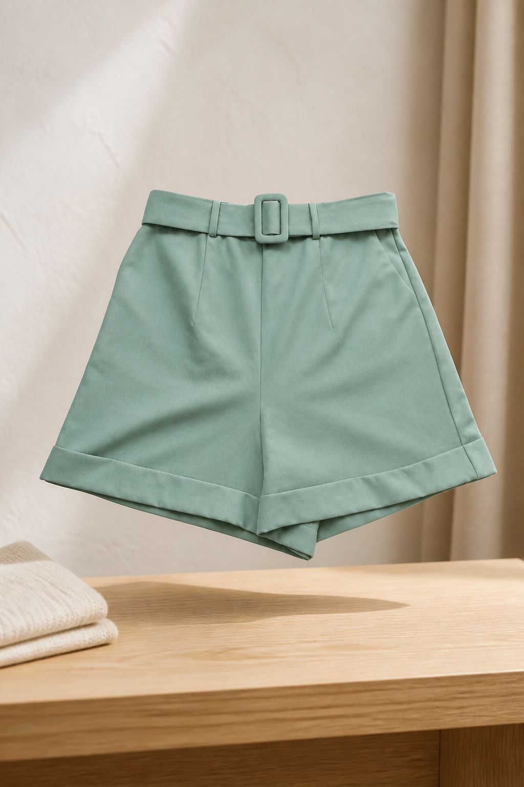 Tailored Belted Shorts- Gray medium and Green large
