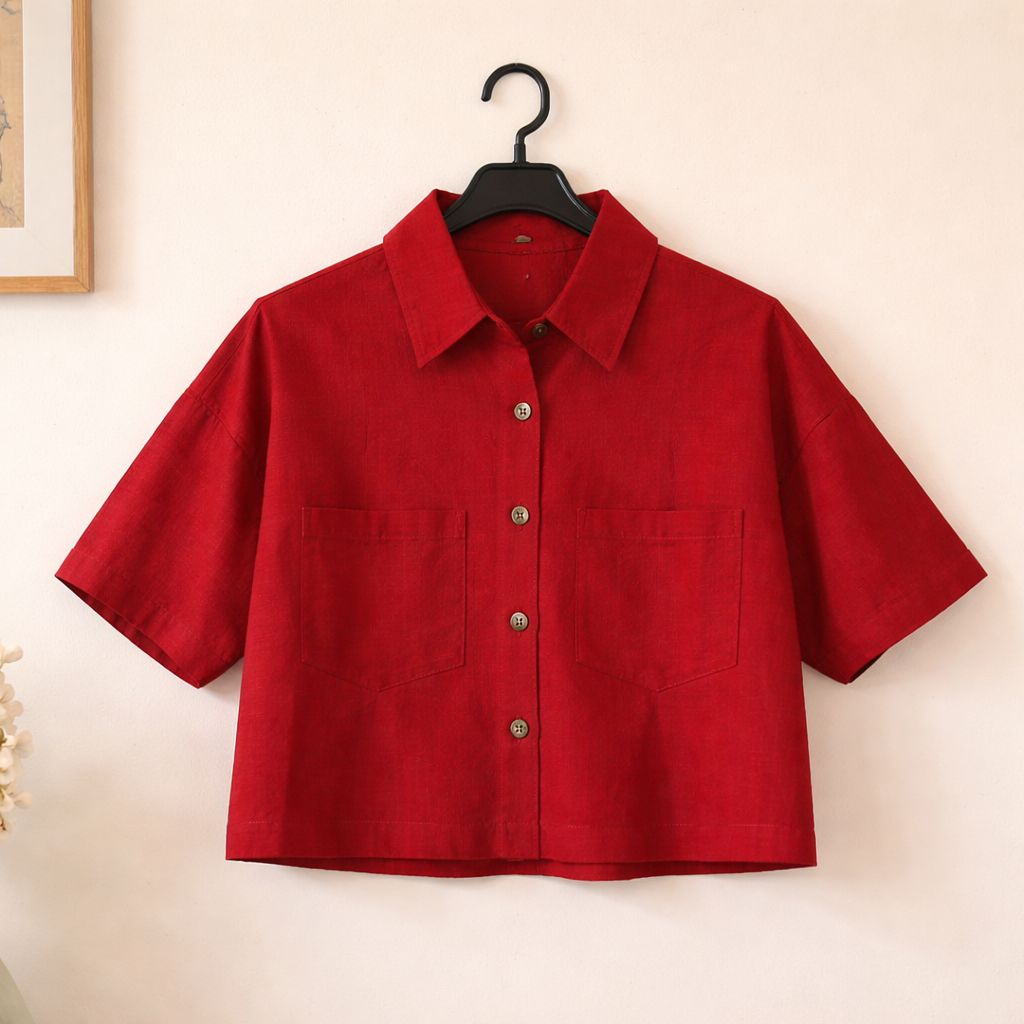 Crop top shirt linen cotton Nude colour, red & dark orange