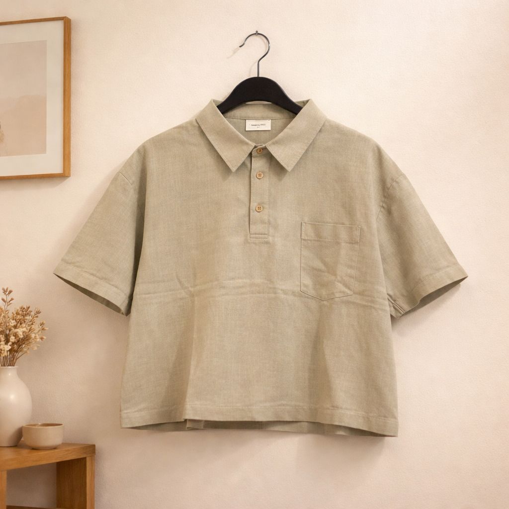 Crop top shirt linen cotton Nude colour, red & dark orange